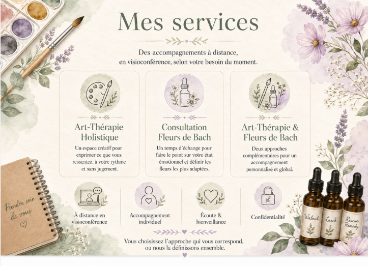 Séance art thérapie et consultation fleurs de Bach en visioconférence.